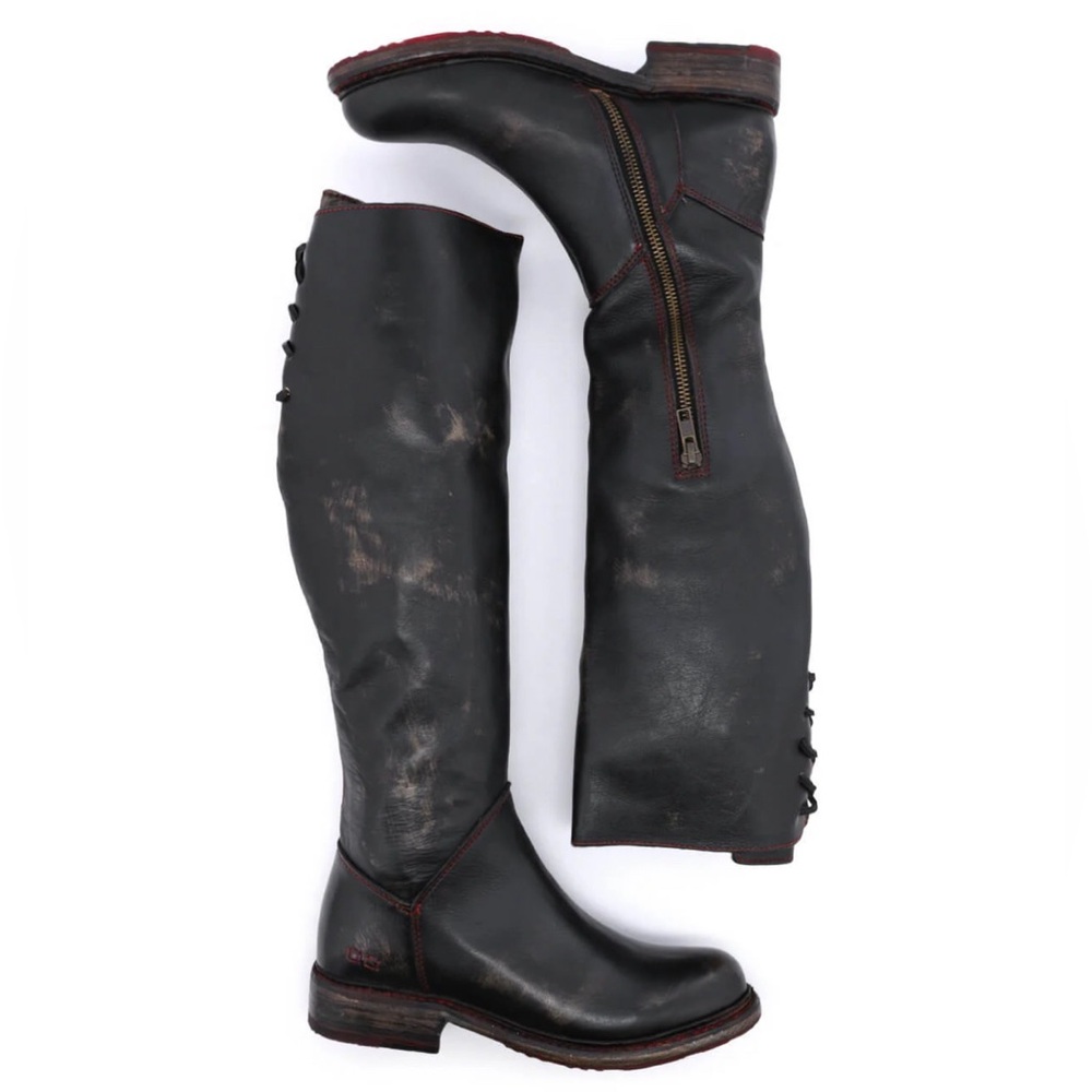 Bed Stu Moto Boots Manchester II Black Handwash Red Sole Tall Knee Boots